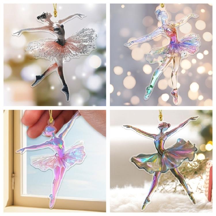 Set Of 5 Ballet Dancer 2D Ornament Acrylic Pendants Christmas Tree Decoration Handmade Jewelry for Dance Enthusiasts