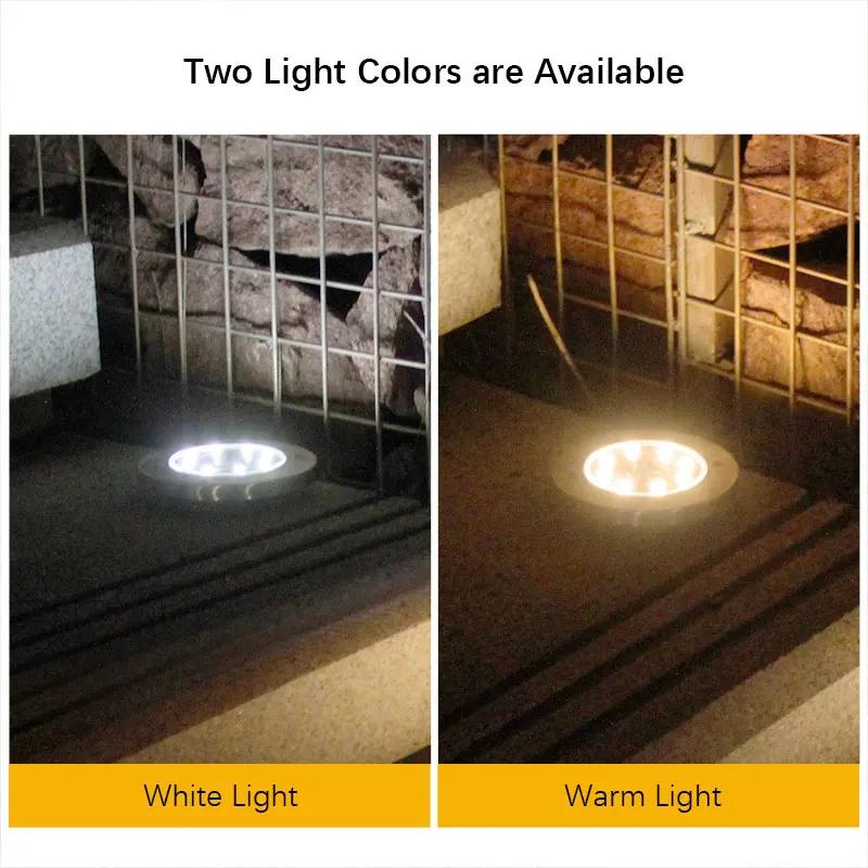 Solar Ground Spike Light, Stainless Steel Housing, 8 SMD LED, White & Warm Light Optional, Smart Light Control, for Garden Lawn