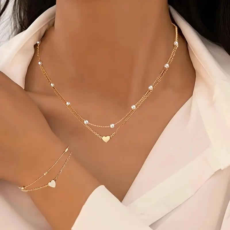 

3pcs Simple Love Imitation Pearl Necklace Bracelet Jewelry Sets for Women Fashion Dating Vacation Daily Wear Jewelry Gifts 2025
