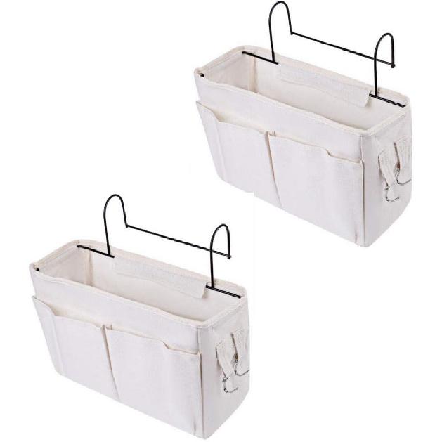 Haoun 2Pack Bedside Storage Caddy Hanging Organizer Bag Holder Bed Bunk Organizer for Dormitory Room,Hospital Bed Rails,Baby Bed (Beige)