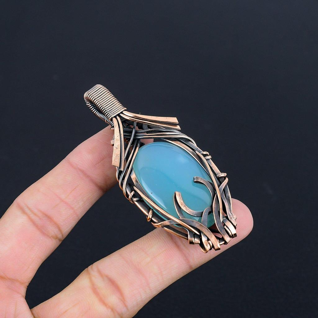Blue Chalcedony 925 Solid Sterling Silver Pendant, Handmade Gemstone Pendant Jewelry, Gifts For Wife Brand New Pendant
