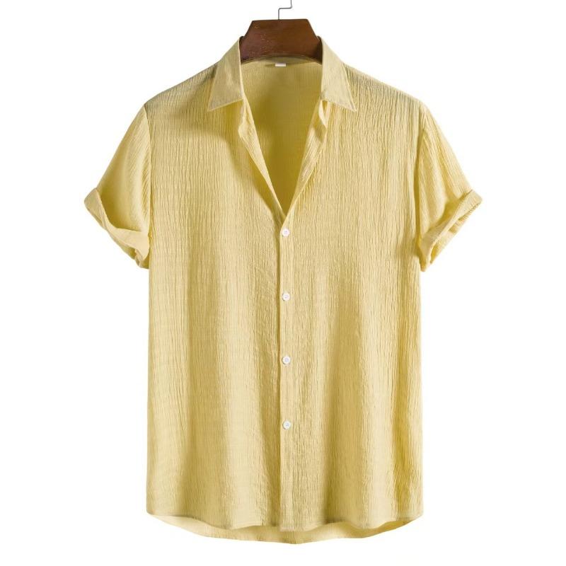 Men Fashion Casual Solid Color Stand Collar Short Sleeve Shirt