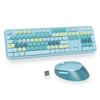 Blue Wireless Keyboard and 104 Keys Full Size Cute Colorful Keyboard with Number Retro Typewriter Round Keycaps for Windows PC US Layout Blue Mouse,