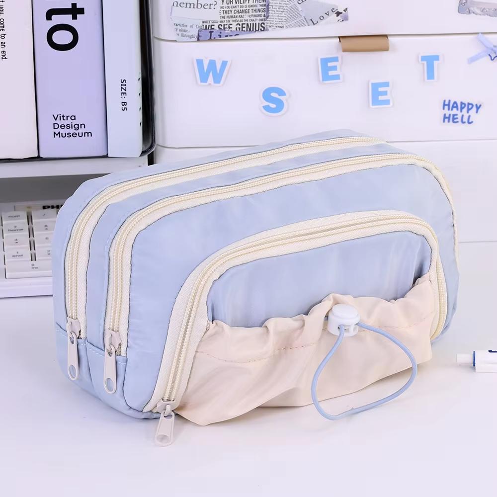 

3 Layers Large Capacity Pencil Bag Aesthetic Pen Case Big Stationery Bag Zipper Pencil Pouch Children Pen Bag School Supplies синий