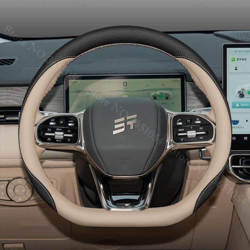 Für Jetour Shanhai L9 Auto Lenkradabdeckung Napa-Leder Ultradünn Anti-Rutsch Auto Griffabdeckungen Innenraum Dekor Zubehör