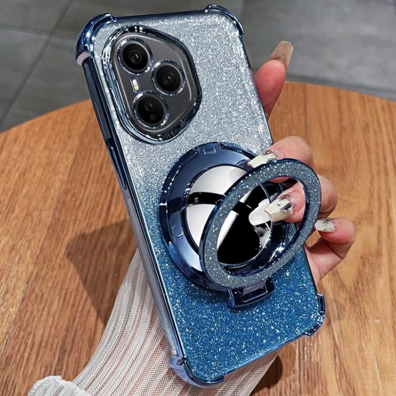 Для Xiaomi 17T Блестящий противоударный силиконовый чехол Для Couqe Xiaomi 17T Pro 17 Ultra 17 Pro Max Зеркальный магнитный держатель Подставка Чехол Xiaomi 17 синий