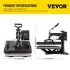 Heat Press 5 in 1 Heat Press Machine 38x30cm T-shirt Press Mug Printing Machine Multifuctional Heat Transfer Machine for T-shirt Mug Hat Plate