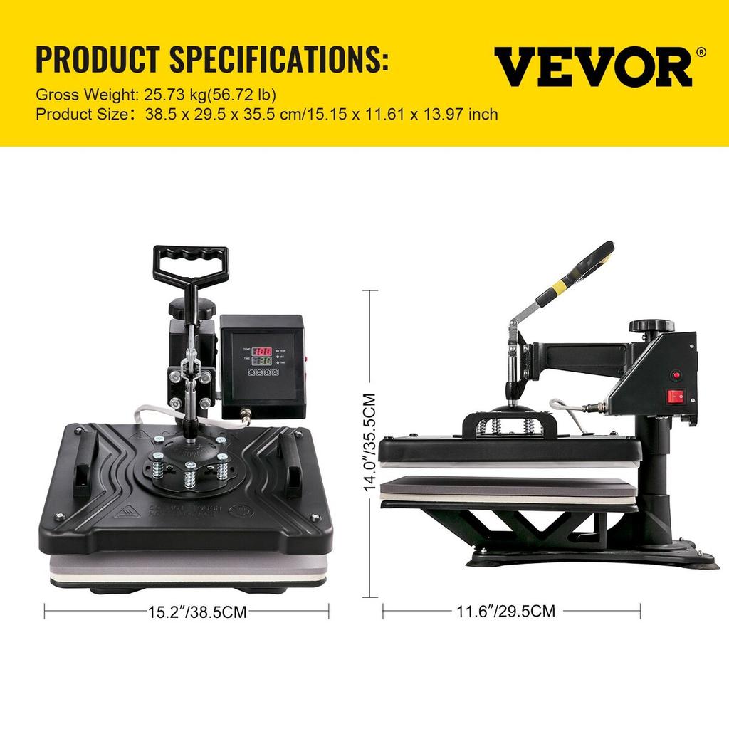 Heat Press 5 in 1 Heat Press Machine 38x30cm T-shirt Press Mug Printing Machine Multifuctional Heat Transfer Machine for T-shirt Mug Hat Plate