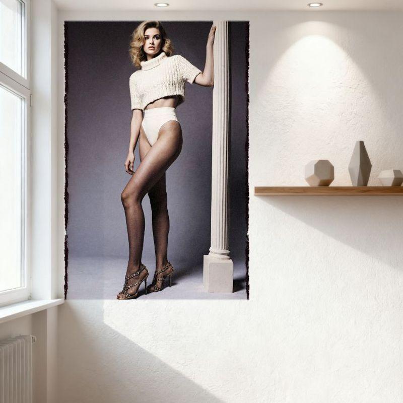 Sexy Blonde Wavy Hair Woman Pose Tin Sign Fashion - Forward High Heel Leopard Print Tights Vintage Metal Poster for Home Wall De