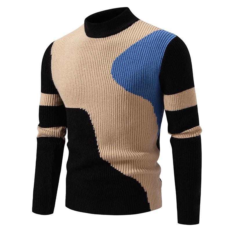 Herren Strickpullover mit hohem Kragen, gestreifter Freizeitpullover, Winter warmer Rollkragenpullover, modischer Rundhalspullover