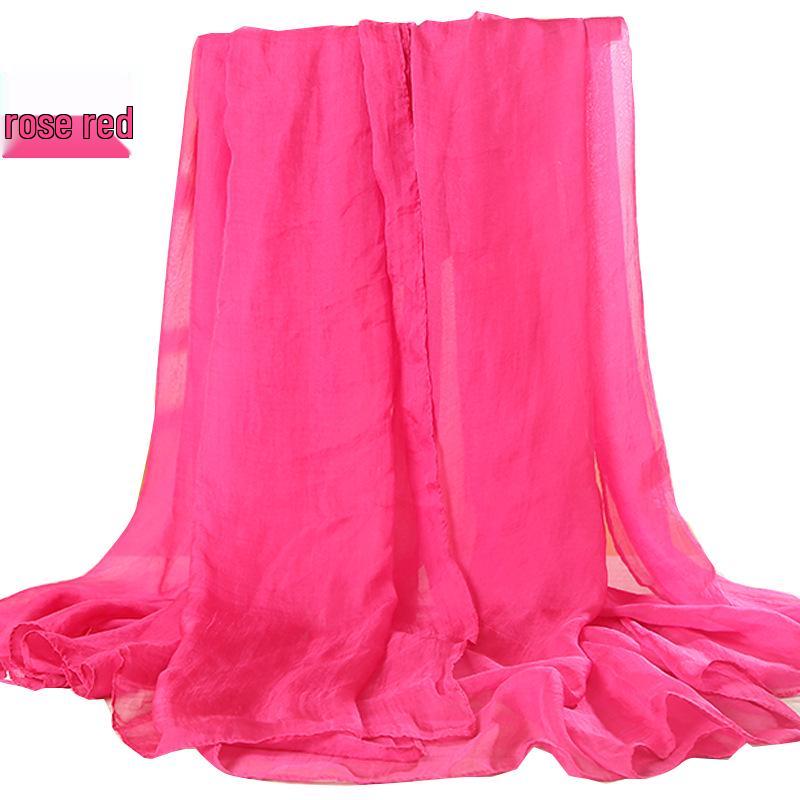 Versatile Summer Red Silk Scarf: Multifunctional Imitation Silk Shawl, Sunscreen Beach Towel, Dancing Gauze Scarf for Women