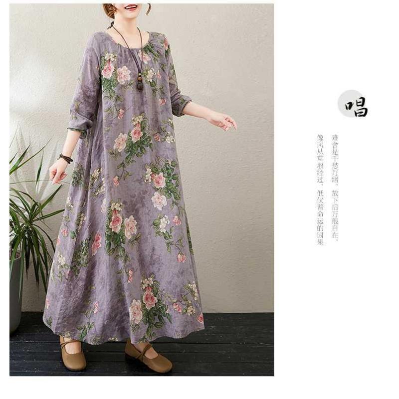 2025 Round Neck Minimalist Long Sleeve Extra Long Dress Resort Style