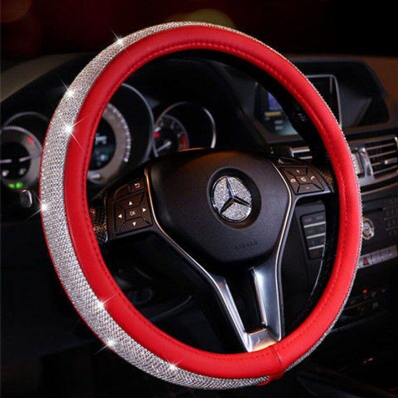 Universal Car Steering Wheel Cover with Diamonds, Fashionable Crystal, Cute Full Diamond Anti-Slip Handlebar Cover for Men and Women Decoration