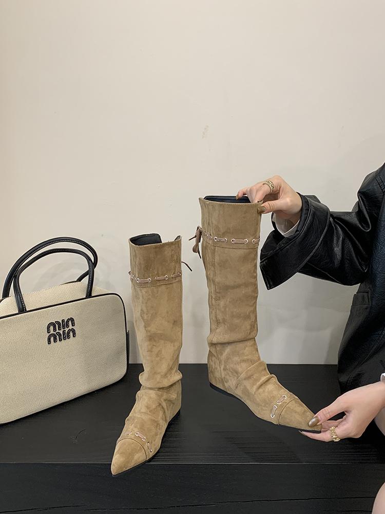 Fashion Fashion Bohemia Knee-length Women Boots Tassels Faux Suede Boots Girl Clogs Cork Insole Long Botas Mujer Winter Outdoor Shoes