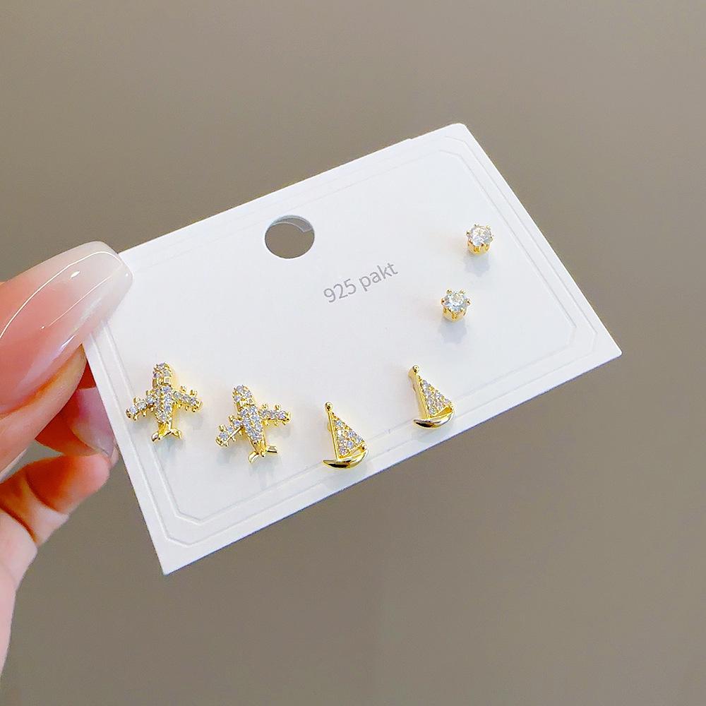 Cross-Border Fashion: Geometric Heart & Butterfly Earrings Set with S925 Silver Needle