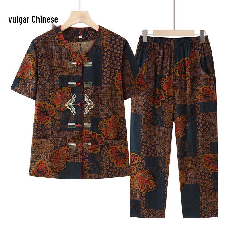 Elderly Women s Floral Print Short-Sleeve Loungewear Set 4XL