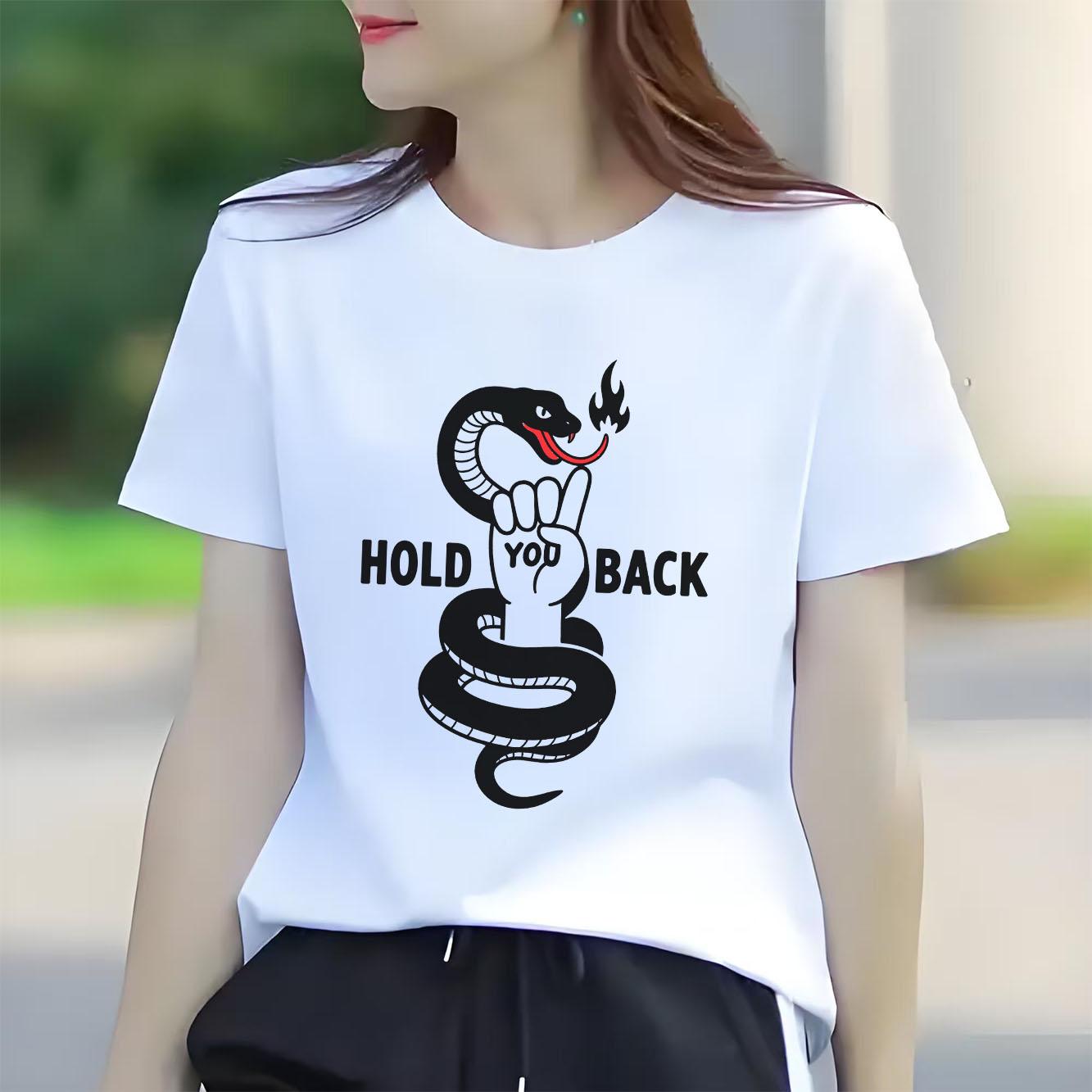 

Snake winding letter printed pattern short sleeved round neck versatile Womens Tshirt suitable for all seasons S