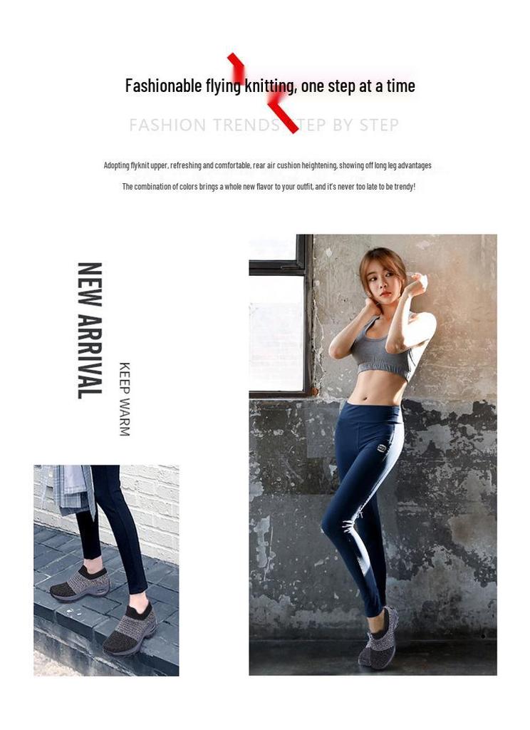 Zapatos de calcetín casuales para exteriores con suela gruesa de PU y amortiguación de aire, transpirables para mujer