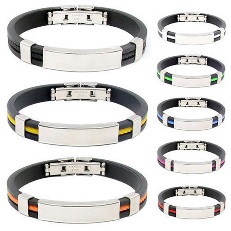 Bracelet Button Cuff Bracelet Stainless Steel Rubber Wristband Men's Women's New