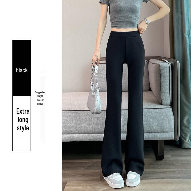 Women's Slim High-Waisted Micro-Flare Black Pants for Spring/Summer, Stretchy and Casual