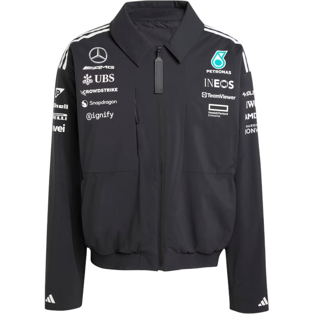 Adidas X Mercedes-Amg Collaboration Mercedes - Amg Ss25 Petronas F1 Team Comfortable Striped Loose Fit Zip Jacket Men Jacket Black JX0748
