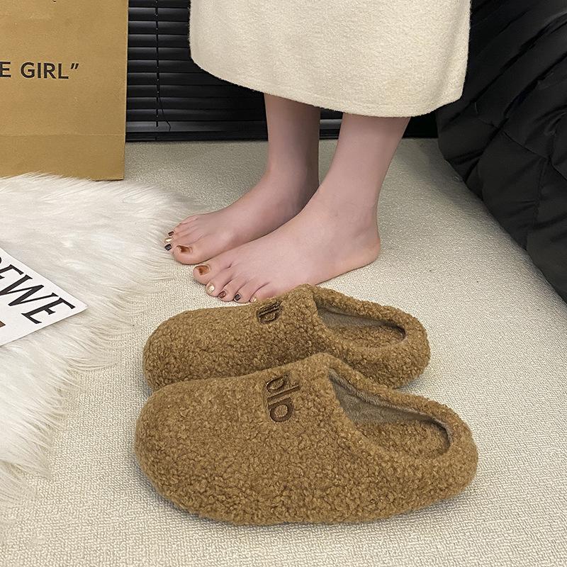 Korean Version of Thick-soled Lamb Wool Slippers Women's Outer Wear 2025 New Autumn and Winter Versatile Fashion One-word Plush Drag