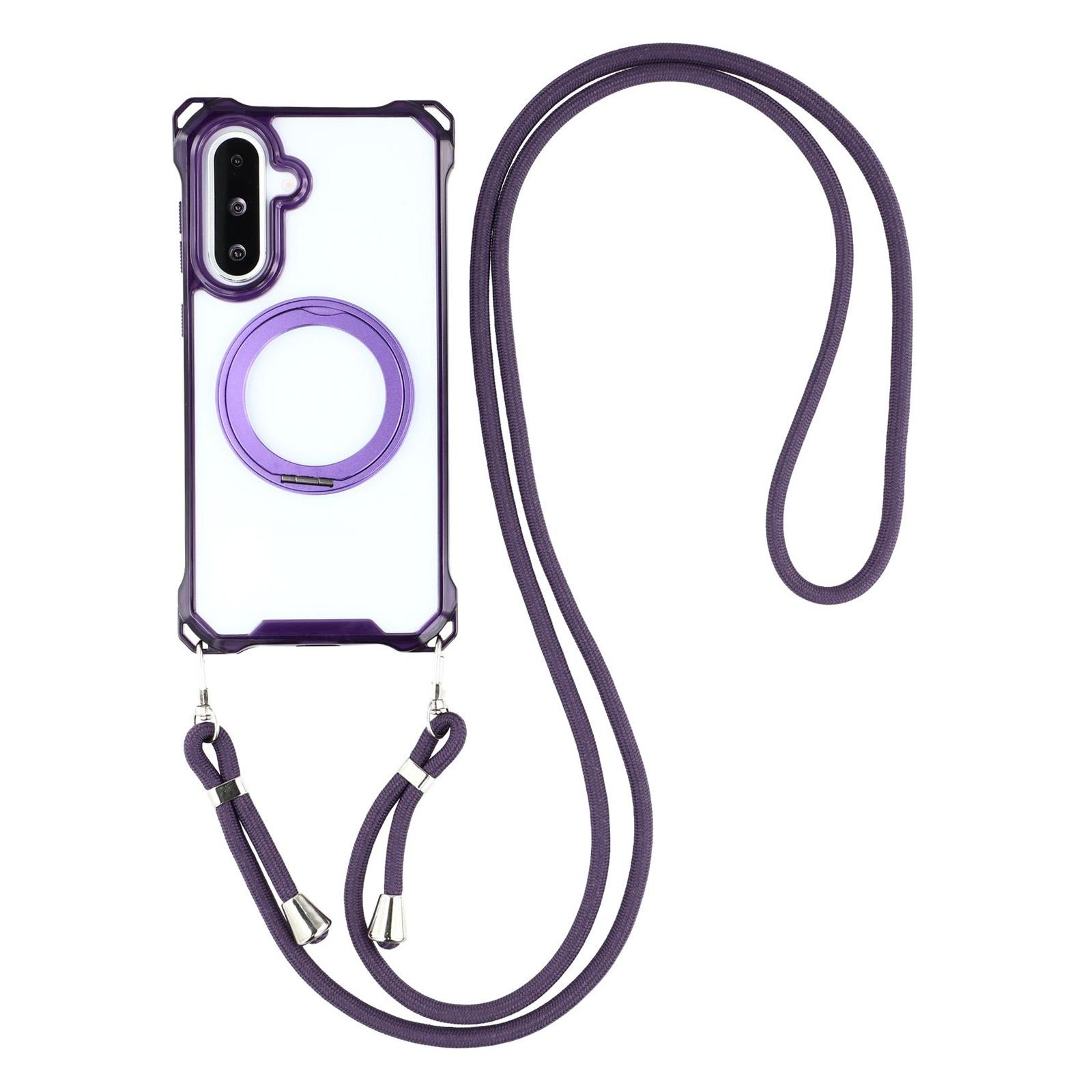 

For Samsung Galaxy A56 5G/A36 5G Magnetic Case Ring Kickstand TPU+PC Phone Cover with Lanyard Purple