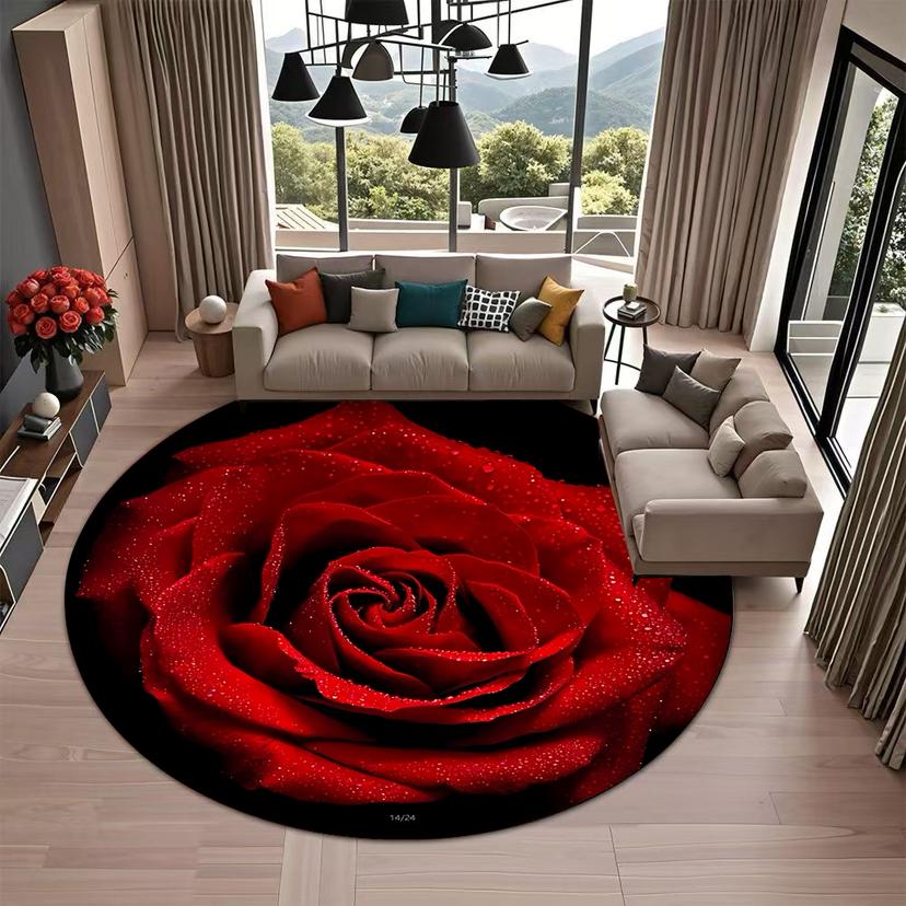 

Роскошный узор из роз с золотистым краем, круглые коврики для пола, кухонная дорожка, ковер для прихожей, спальни, гостиной, мягкий ковер, нескользящий коврик 120X120cm красный