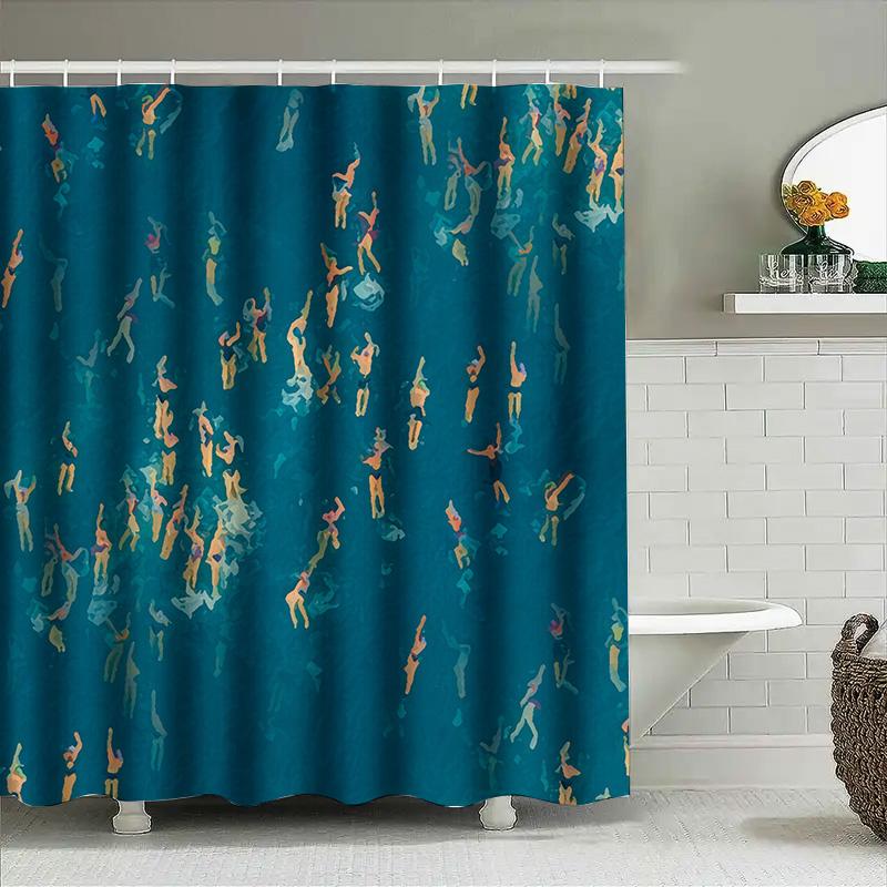 Blue Shower Curtain With Colorful People Design For Bathroom Decor Waterproof Fabric Home Accessories Size Customizable Free Shi