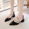 2025 Summer New Rhinestone Pointed Head Pedal Middle Heel Thick Heel Fashion Shoes Versatile Fairy Bag Head Empty Sandals Woman