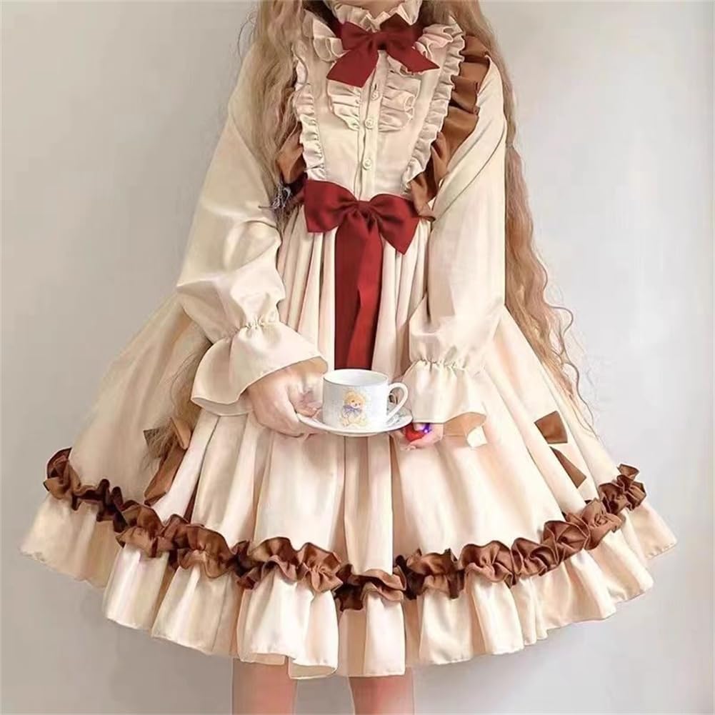 Cute Lolita Dress for Retro High Neck Lace with High Elegant Princess Harajuku Mori Girl Gothic Everyday Anime Conventions Size [SDSXZWG] Women,