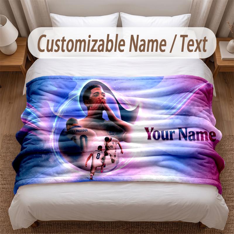 Jude Bellingham Printed Flannel Blanket Custom Name Text Soft Warm Throw For Bedroom Holiday Gift
