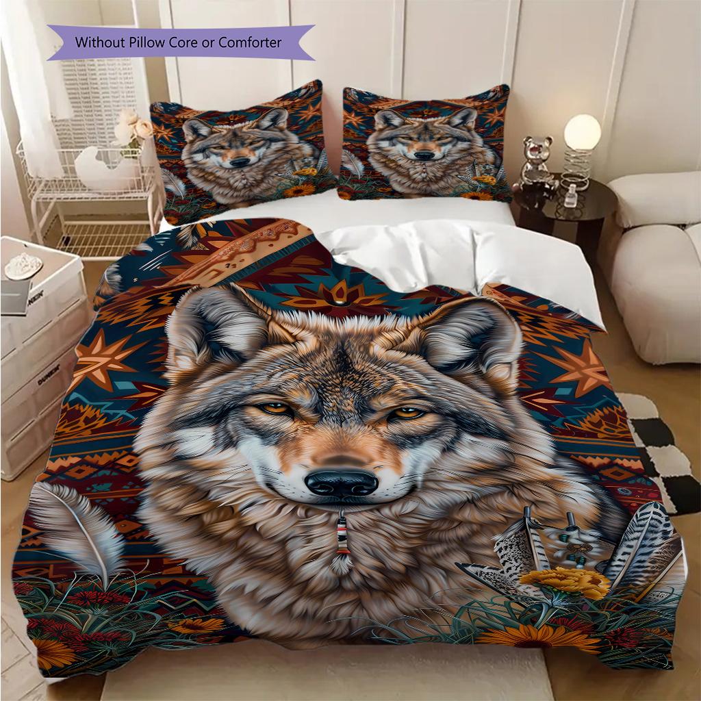 Wolf Pattern Bedding Quilt Set Quilt Cover Pillowcase Home Decoration Birthday Gift (1 * duvet cover + 2 * pillowcase, without core)
