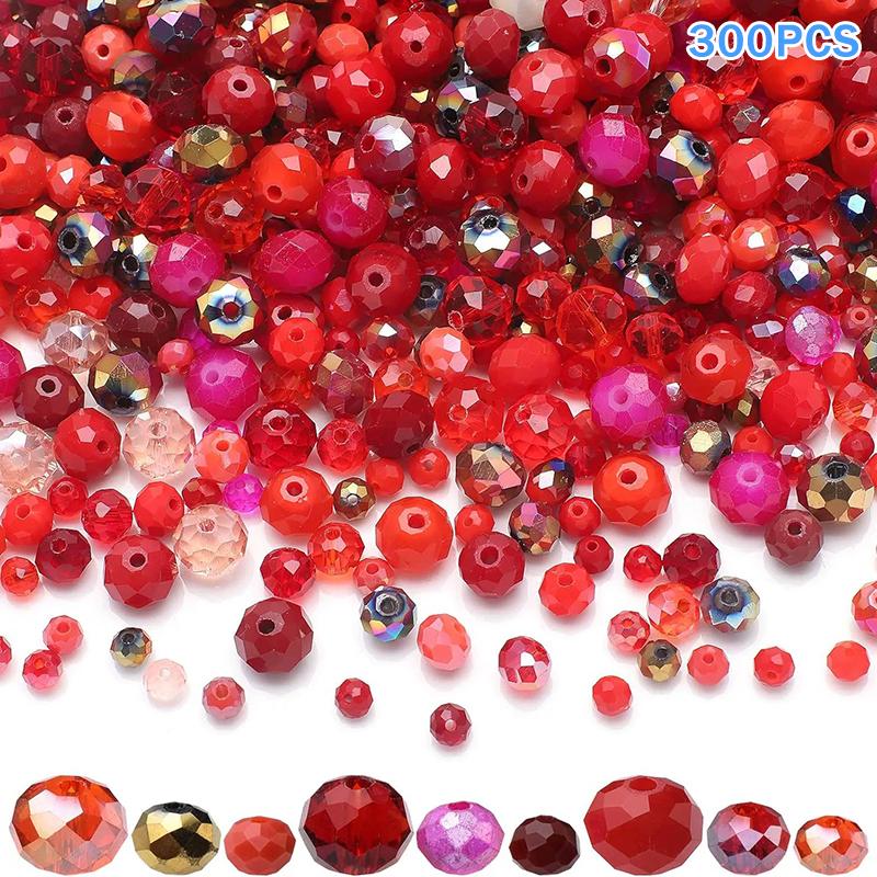 300Pcs Mixed Sizes Crystal Rondelle Light Ab Gems Loose Beads Clear Crystal Glass Crafts Shiny Jewelry Diy Necklace Kit