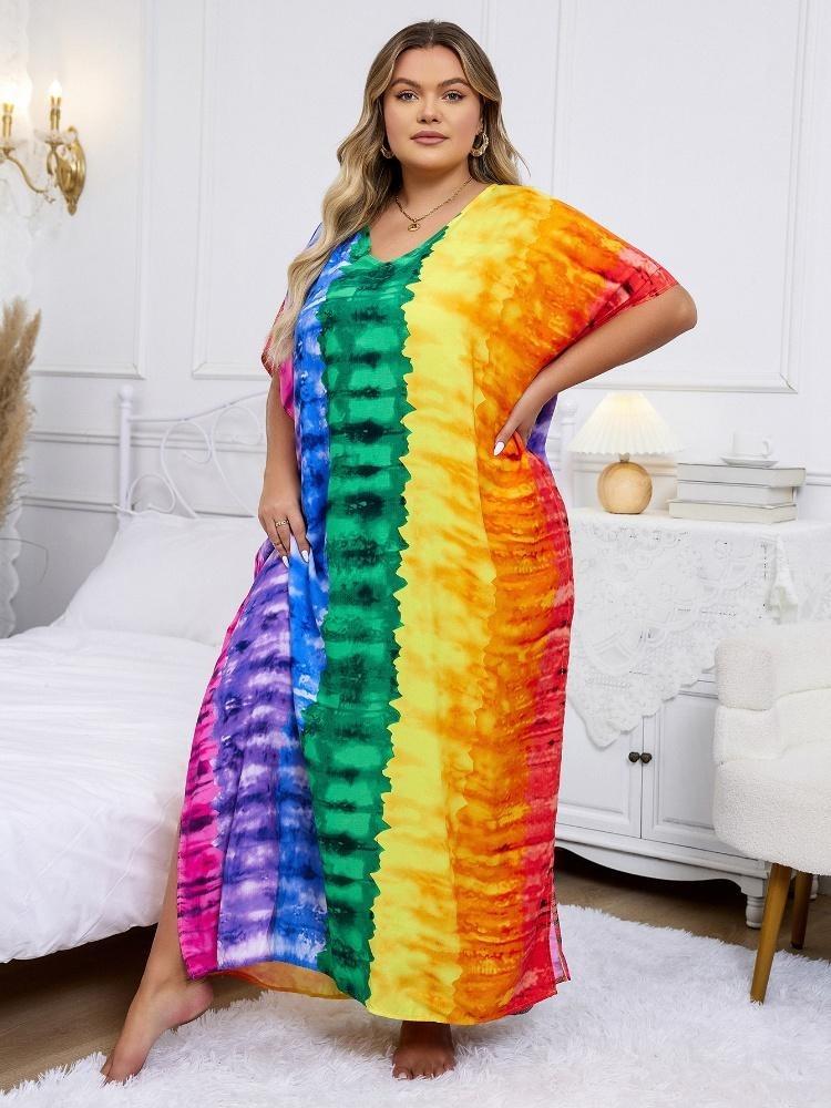 Bohemian Long Dress Women Robe Colorful Classy Lounge Wear House Dress Beach Wrap Outfit Relaxed Fresh Q1546