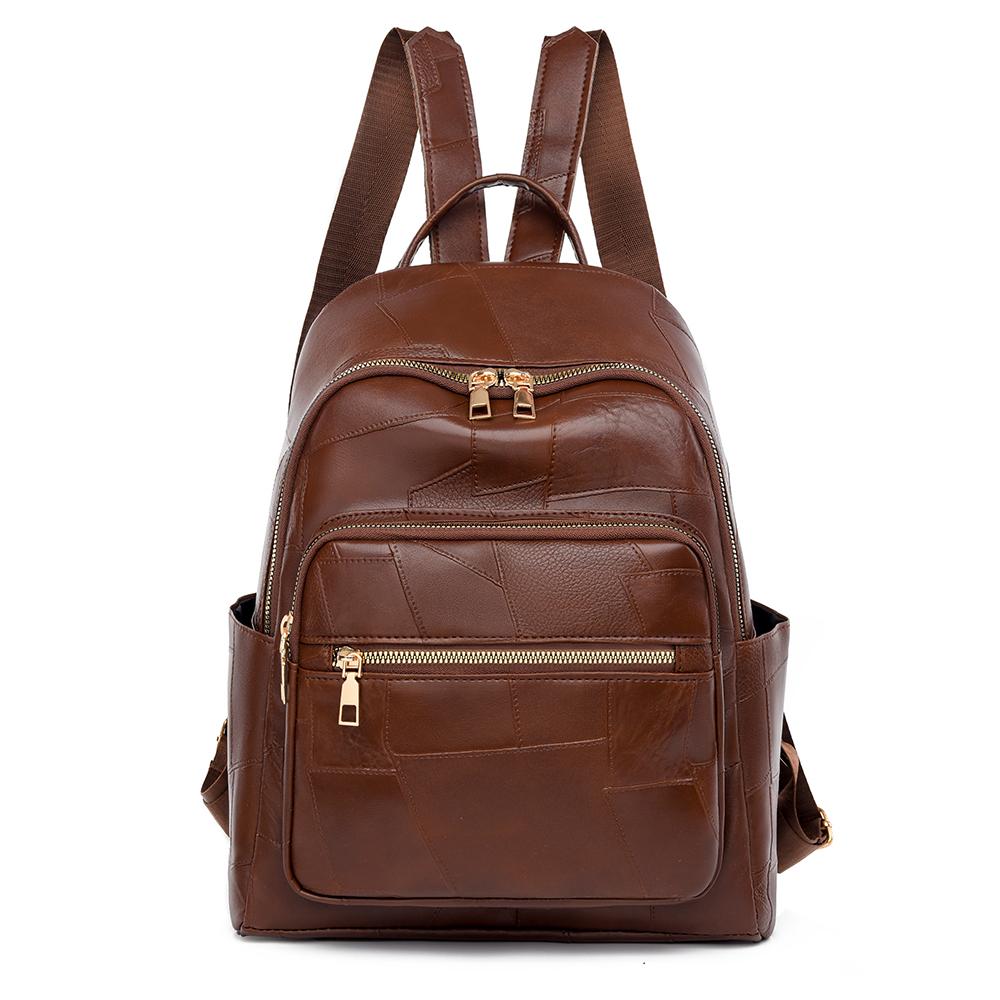 

Женский мягкий кожаный рюкзак, большая вместимость, дорожная сумка на молнии, легкий рюкзак кофейный