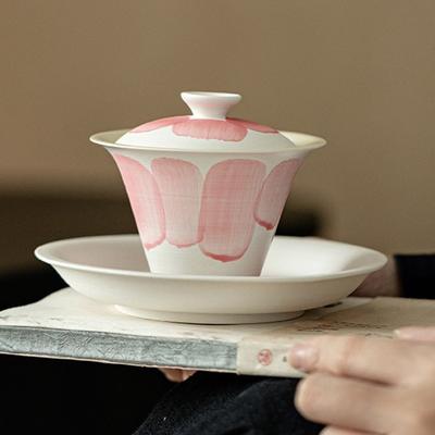 Hakofuki White Glaze Ceramic Gaiwan Three Layer Lidded Tea Bowl Large Size Tea Cup Zen Style Home Brewing Gift Set