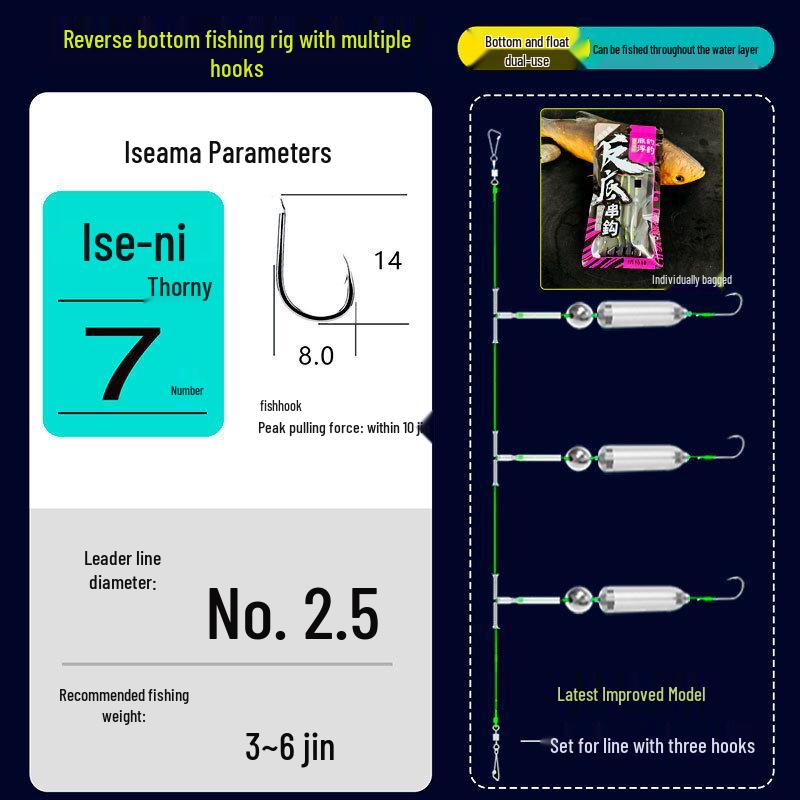 European Anti-Hang Ise-ama Rig: Bottom-Facing, Anti-Off-Bottom Leader, Three-Hook Fishing Tackle.
