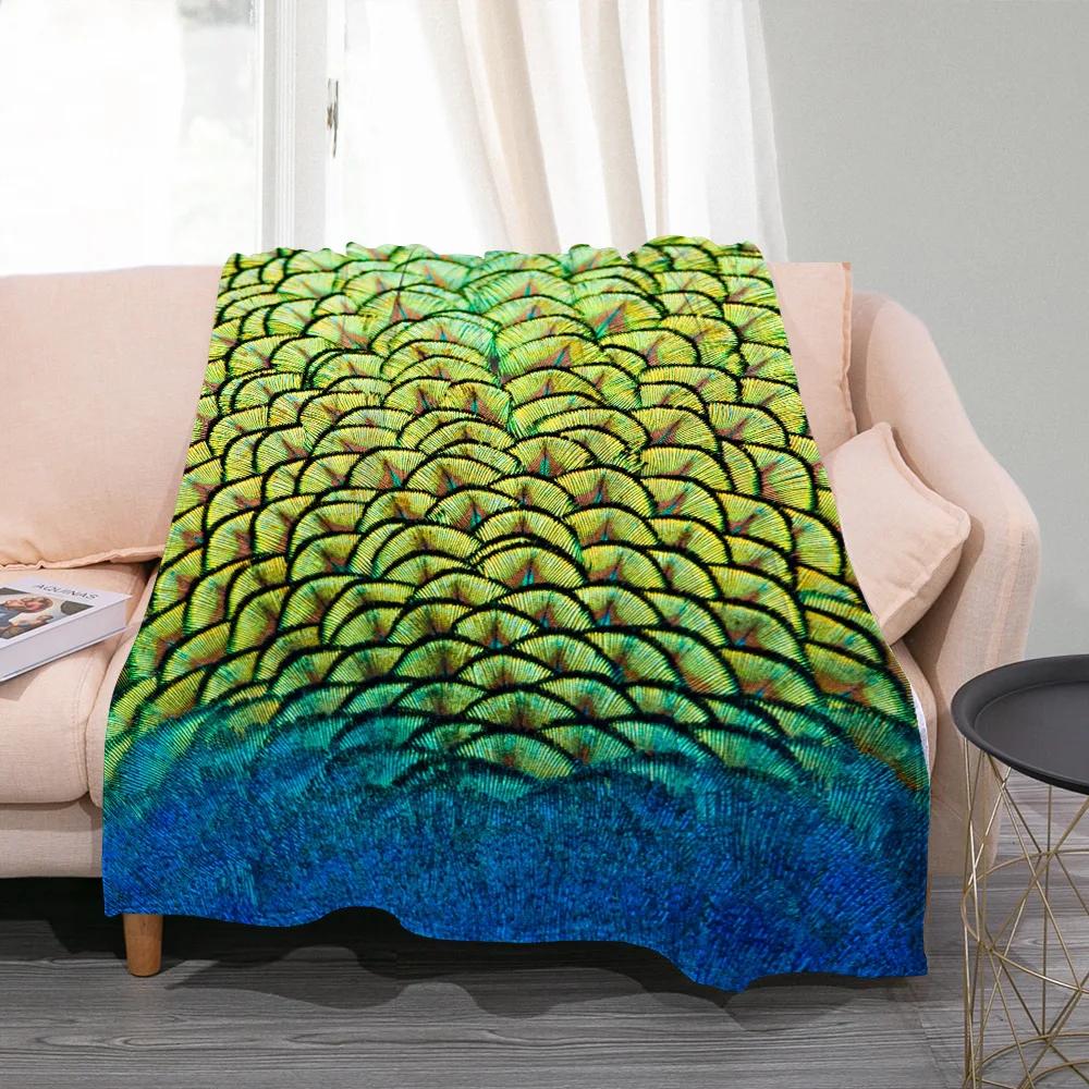 3D Colorful Bird Feather Throw Blanket Peacock Feathers Fashion Flannel Blanket Soft Warm Cozy Home Gifts for Bed Couch Sofa
