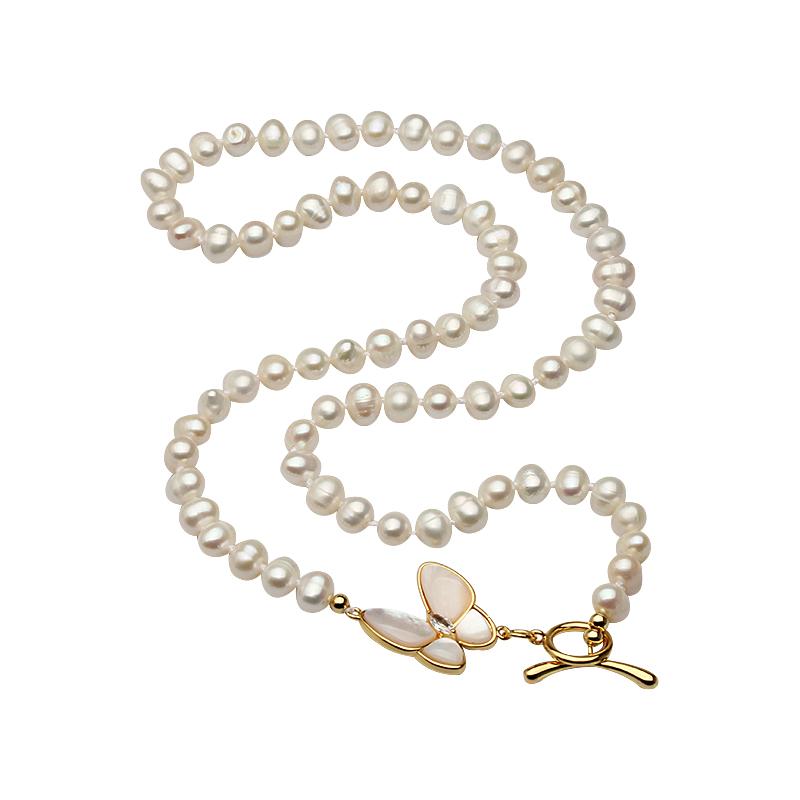 Real Freshwater Natural Pearl Necklaces Woman,White Pearl Necklace  Wife Mother Engagement Gift Butterflyer 40cm