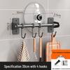 Punch-Free Wall-Mounted Kitchen Storage Rack with Hooks for Pots, Turners, and Spoons
