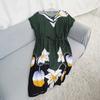 Multi-Color Silk Cotton Dress Home Wear Shoelace round Collar Skirt Special Treatment Rayon Nightdress for Women