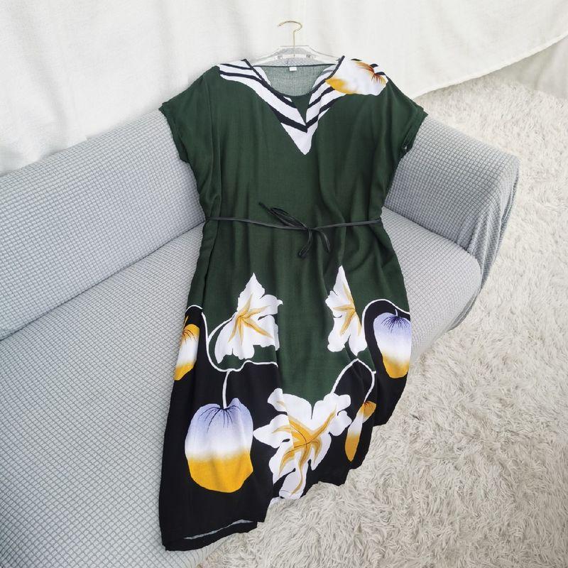 Multi-Color Silk Cotton Dress Home Wear Shoelace round Collar Skirt Special Treatment Rayon Nightdress for Women