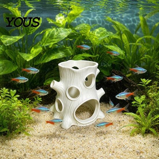 Safe Fish Hideout Cave 2Pcs 3D Printed Aquarium Tree Stump Shelter, Tank Landscaping Realistic Piece Ornaments, Multiple Holes Hiding for Artistic