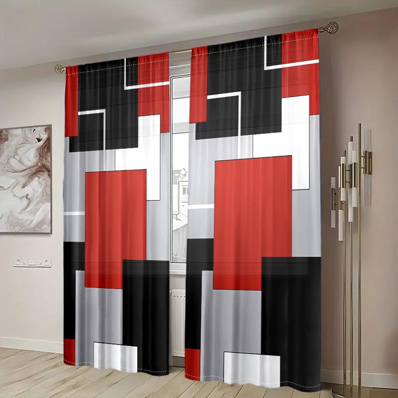 2 Pieces, Elegant Grid Semi Transparent Curtains - Durable and Easy To Hang, Used for Living Room, Bedroom, Home Decoration