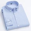 Mens Dress Shirts Striped Long Sleeve Plaid Checked Shirt Smart Casual Business Non-Ironing Korean Slim Fit Formal Blue White