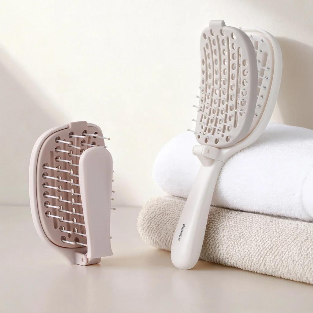 Foldable Travel Hair Brush Portable Detangler Comb Easy Clean Volumizing Styling Hair Tool for Home Use Compact Ribbed Comb with Massage Bristles