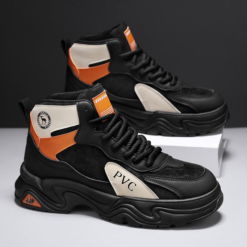 

Leather splicing thick-soled heightening sports tooling boots retro trend lace-up leisure travel high-top Martin boots men s boots 44