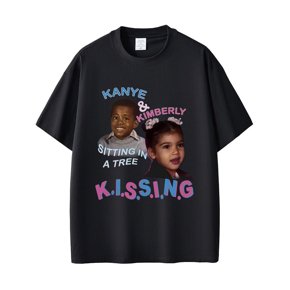 Rapper Kanye West Kimberly Sitting In A Tree Kissing Funny Meme T-shirt Men Women Oversized T Shirts Men's