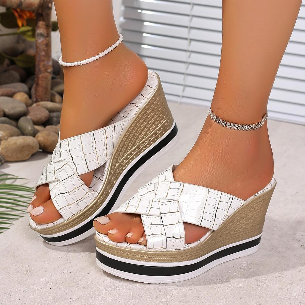 Women's Sandals Summer 2025 Thick-soled Wedge Heel Women's Shoes High Heels Fish-mouth Strap Waterproof Platform Roman Sandals